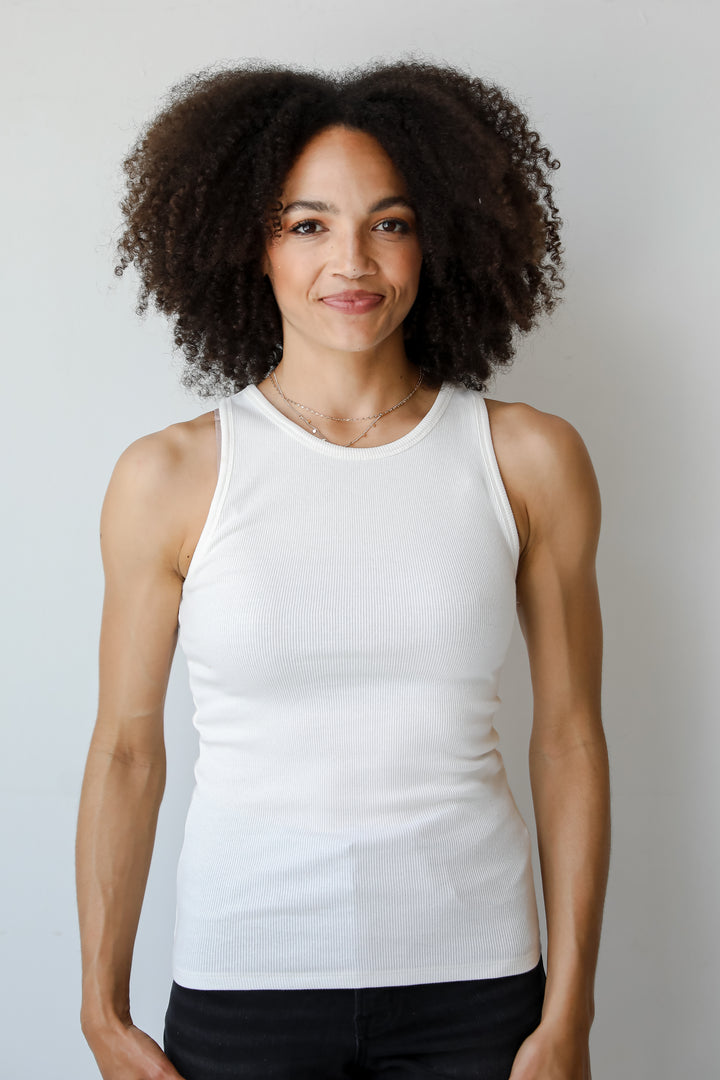 Elaine Everyday White Ribbed Tank