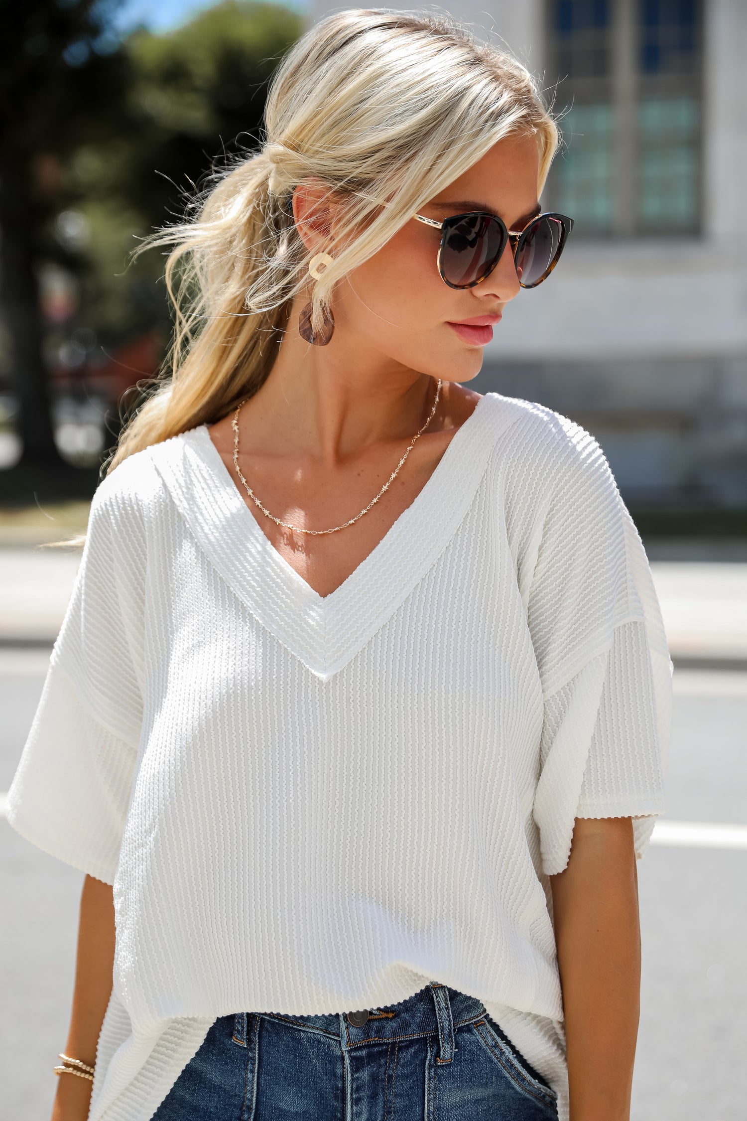 Essential Pick Off White Corded Top