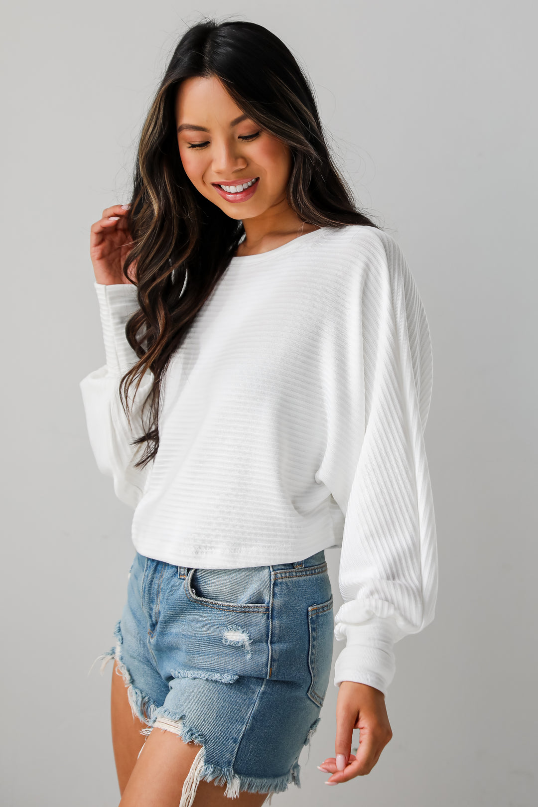 basic White Ribbed Knit Top