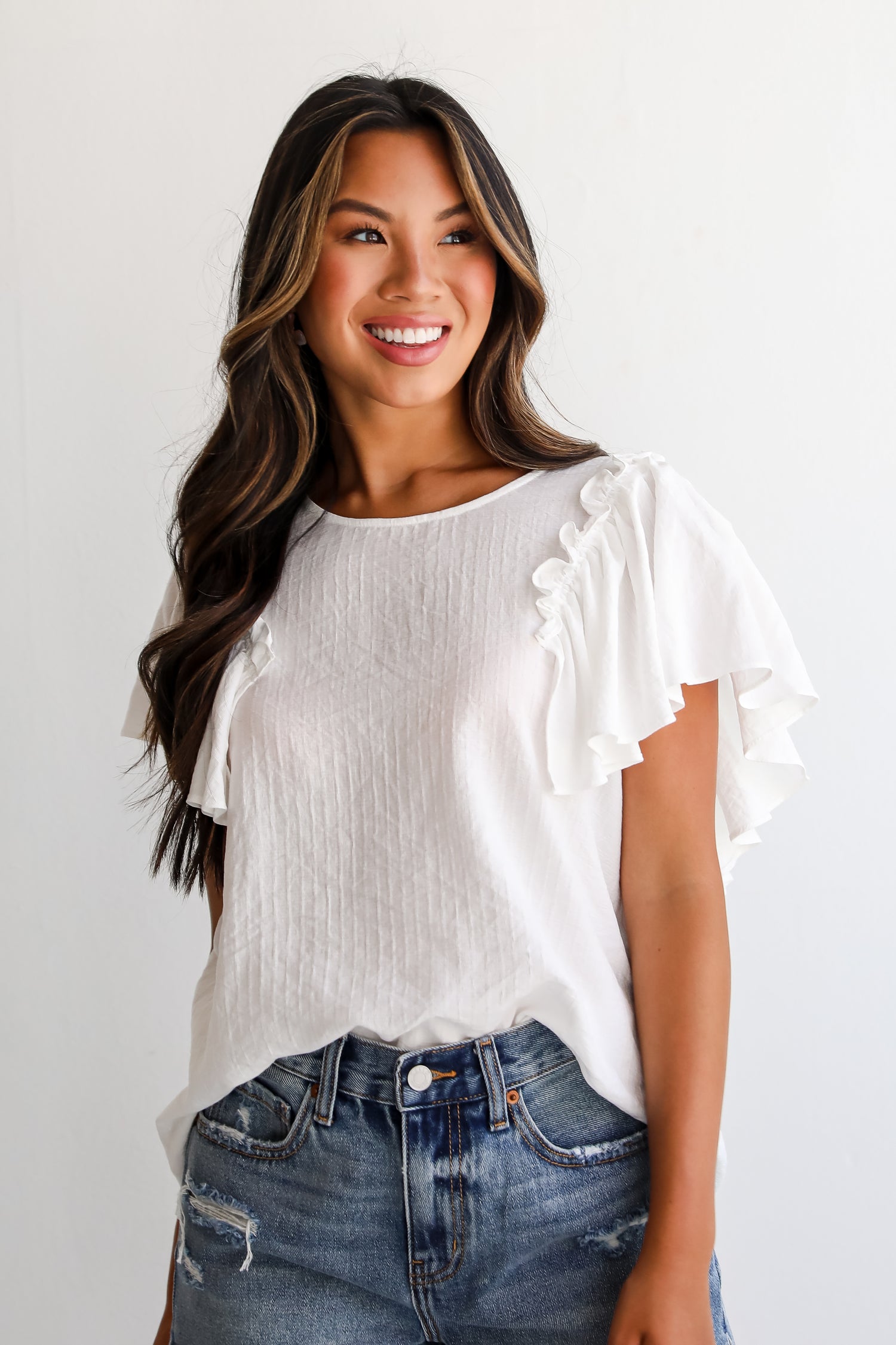 Admiring Cutie Off White Ruffle Blouse