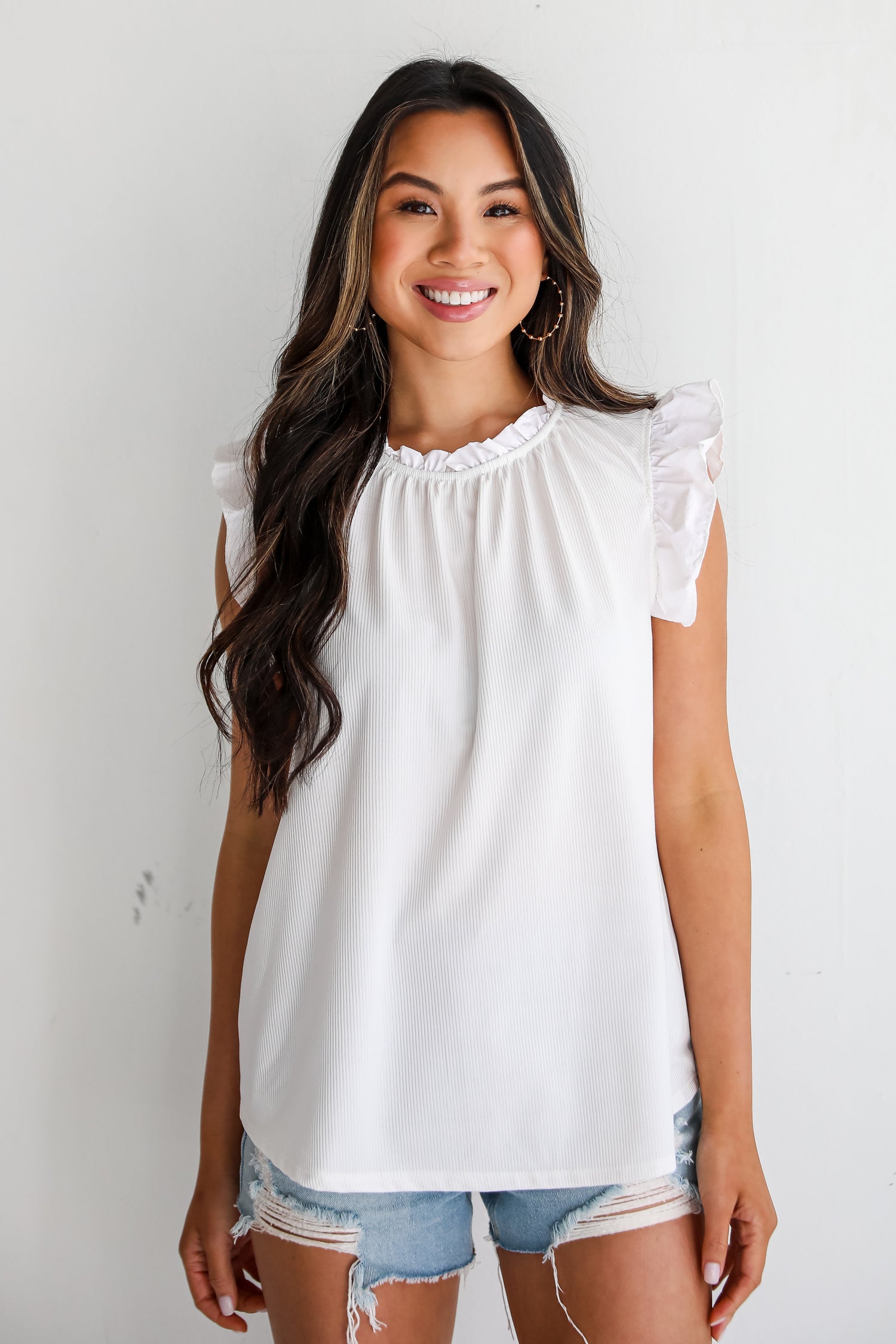 cute White Ruffle Sleeve Blouse