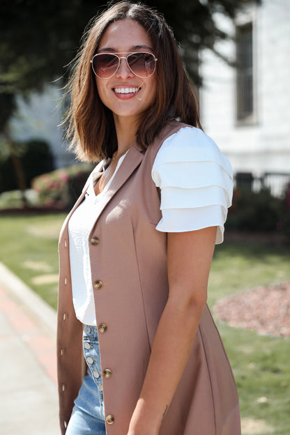 Adorably Captivating Off White Ruffle Sleeve Blouse