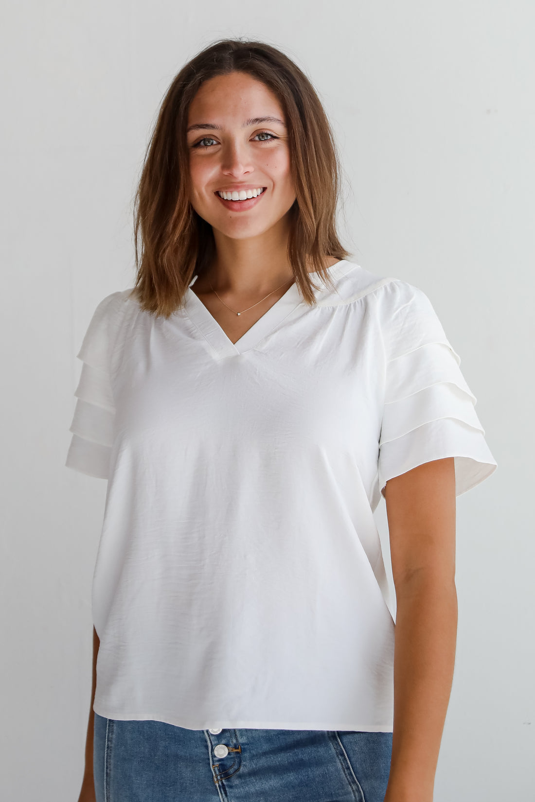 Adorably Captivating Off White Ruffle Sleeve Blouse