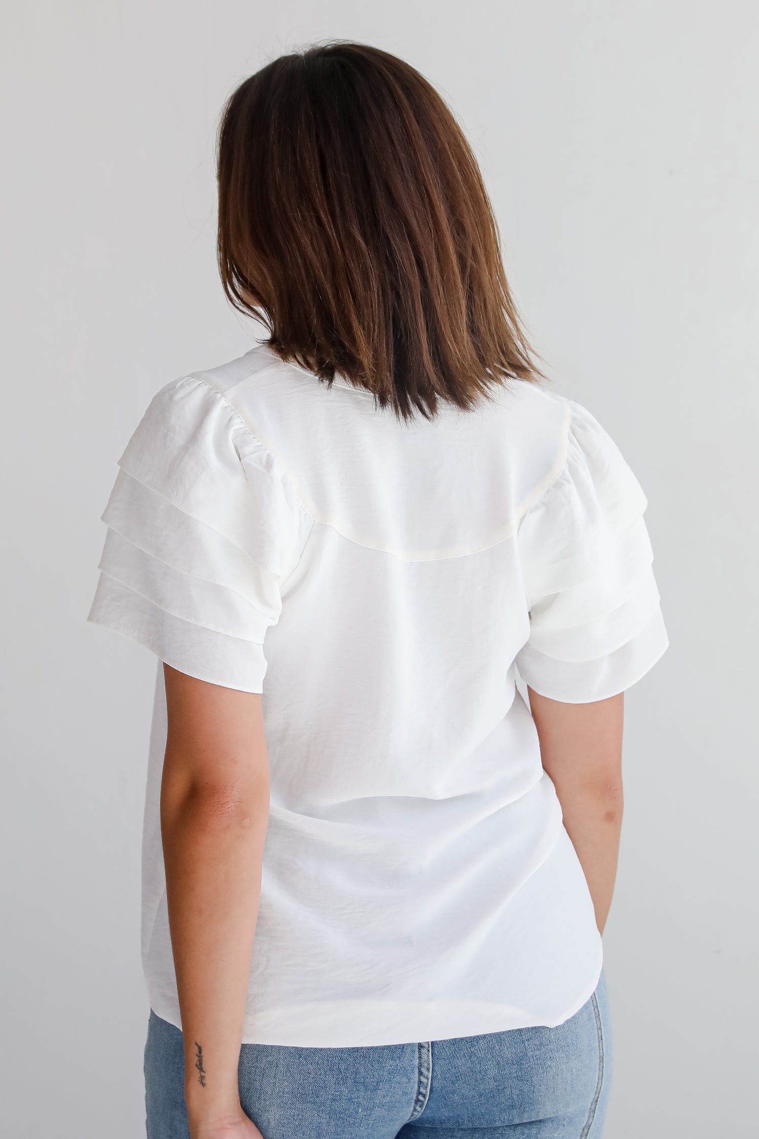 Adorably Captivating Off White Ruffle Sleeve Blouse