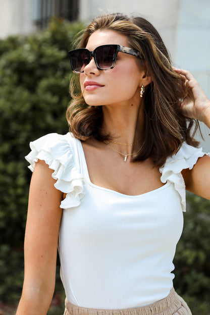 White Ruffle Tank