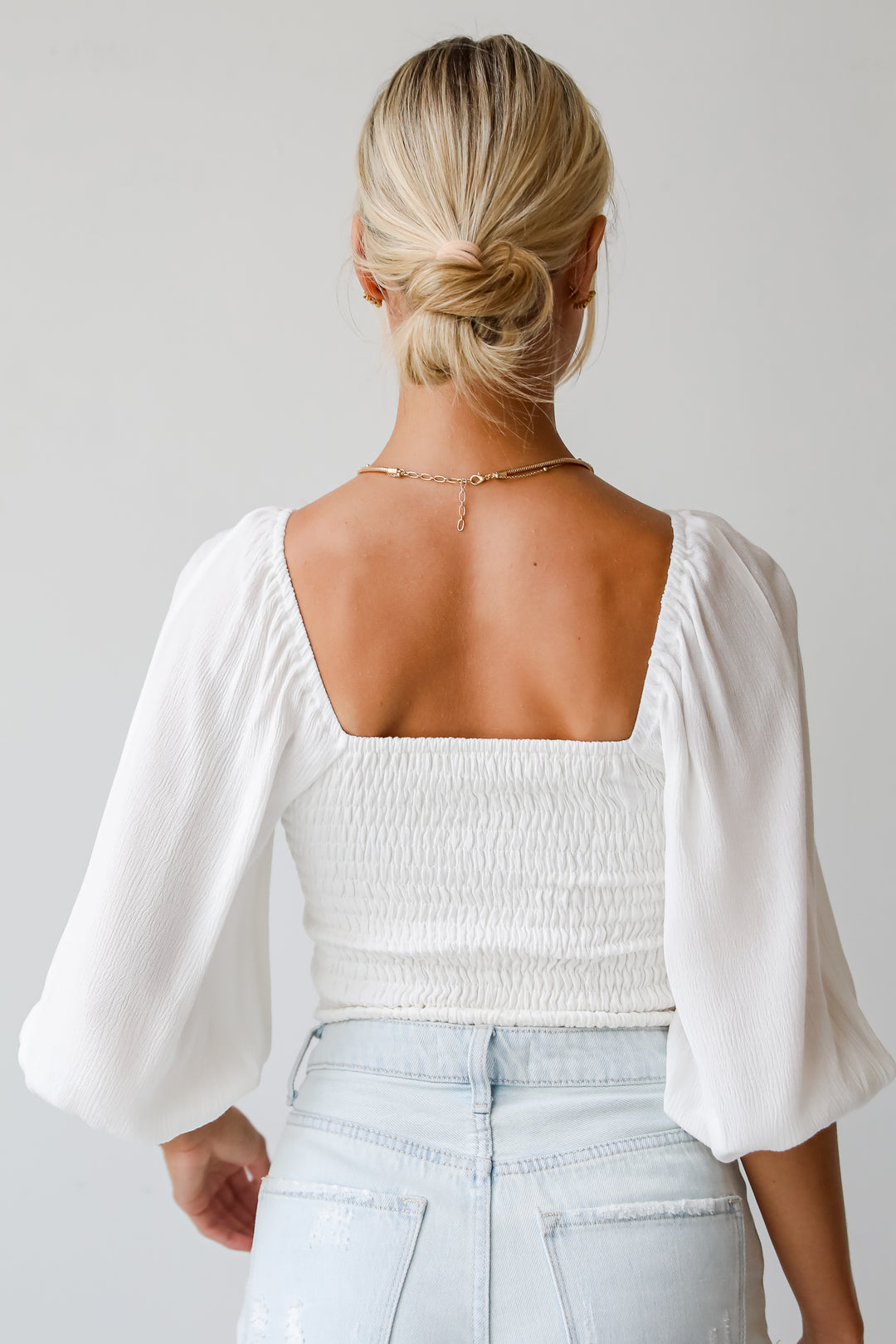 Juliette White Smocked Cropped Blouse