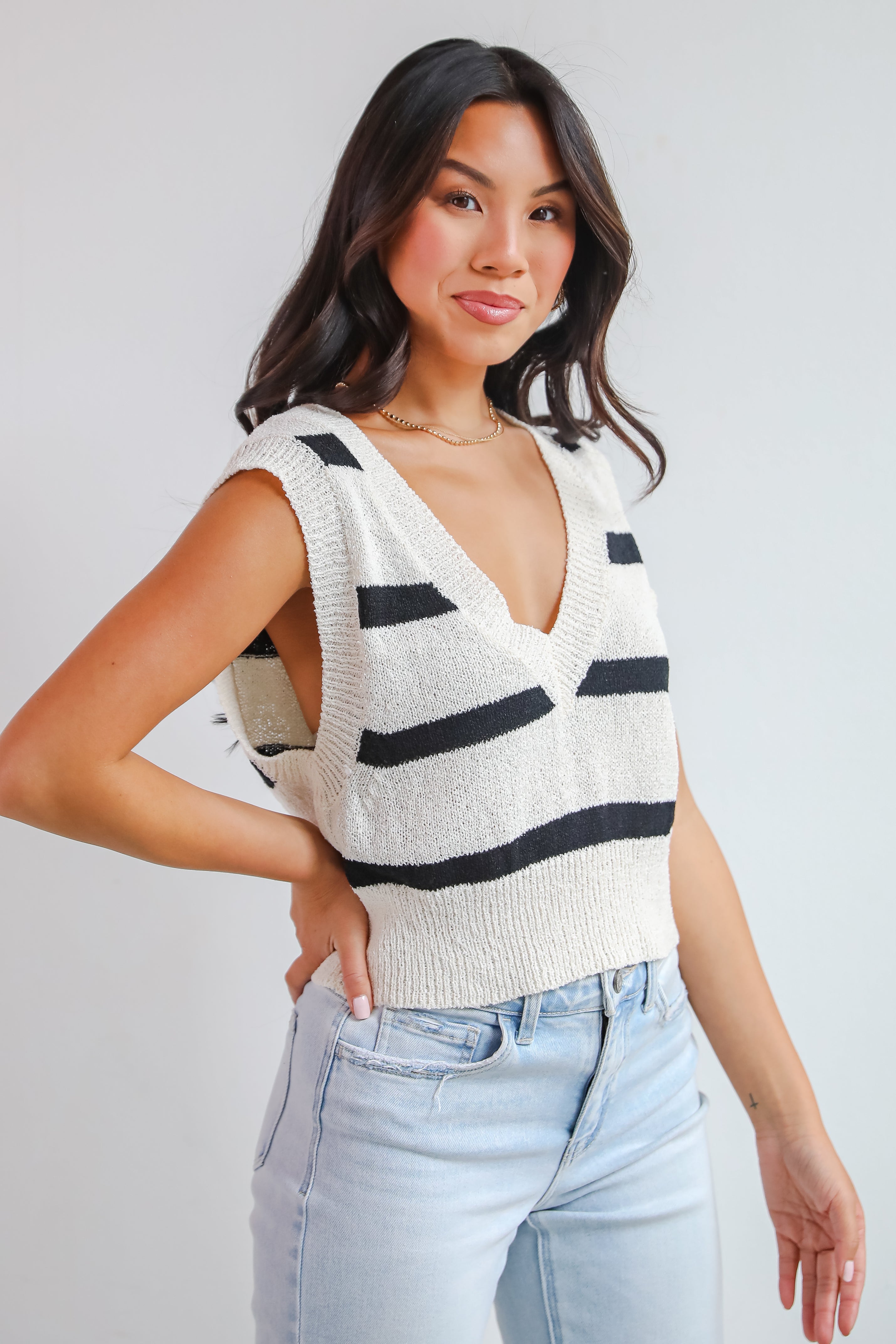 Beyond Sweet Ivory Striped Sweater Vest