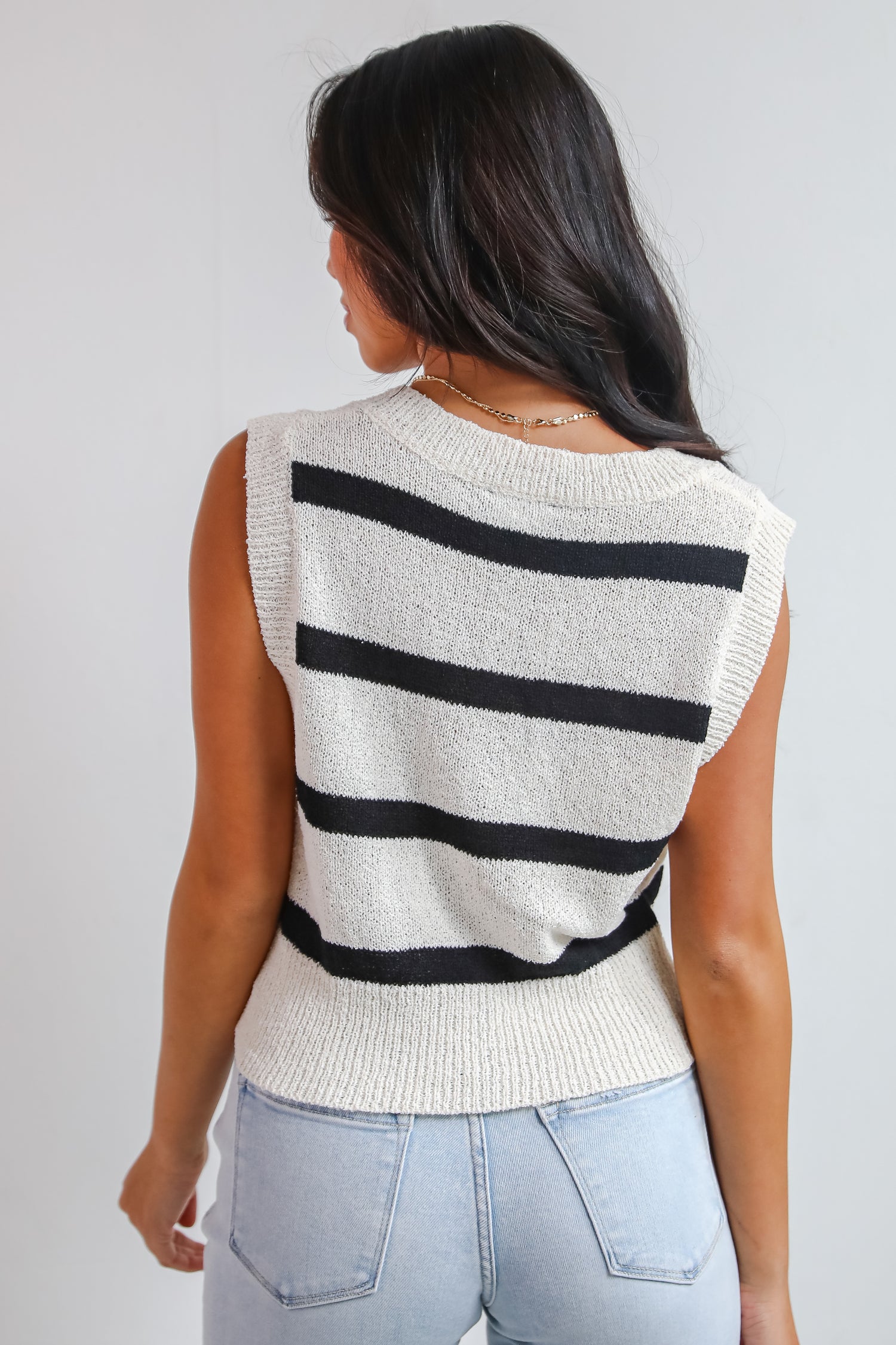 Beyond Sweet Ivory Striped Sweater Vest