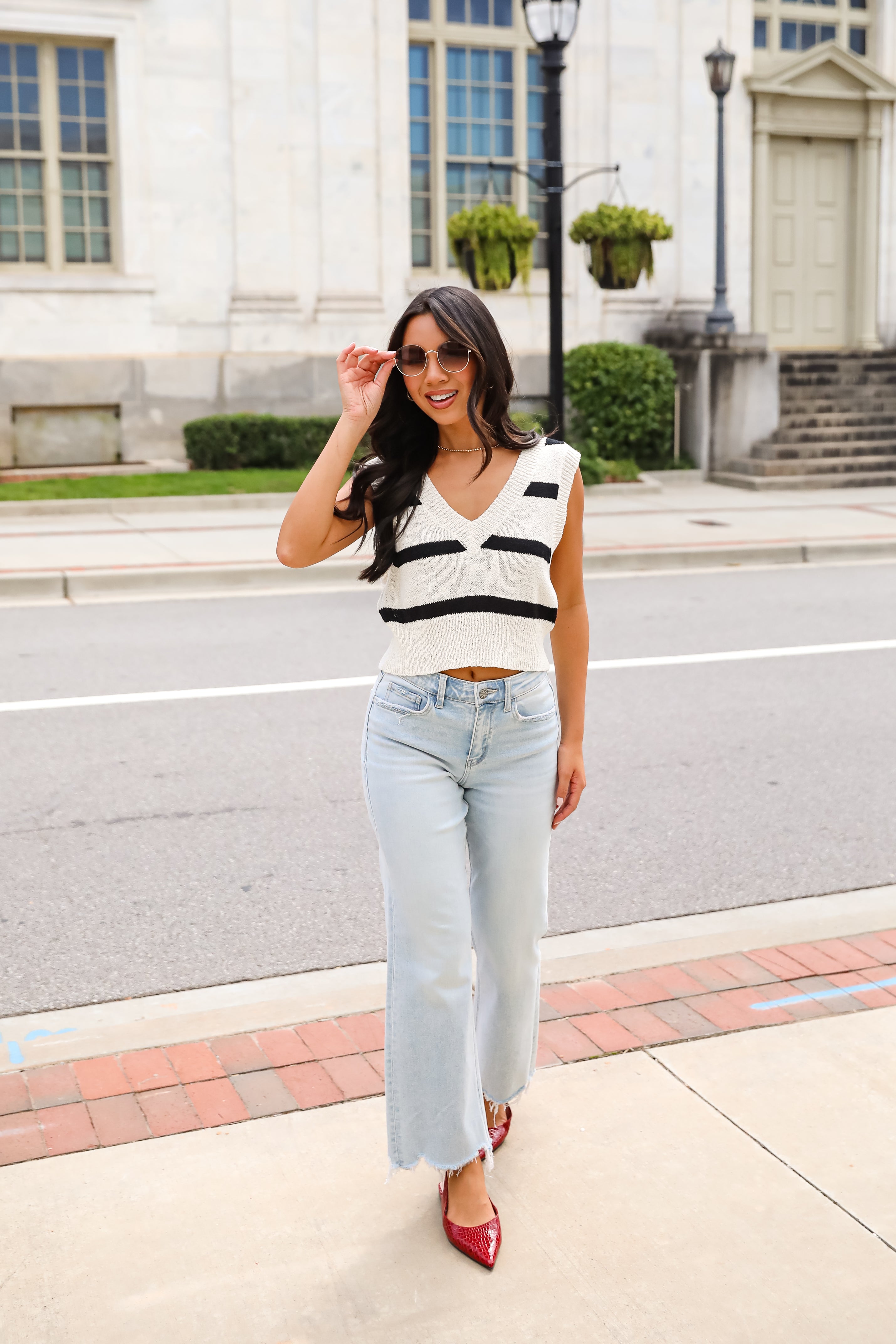 Beyond Sweet Ivory Striped Sweater Vest