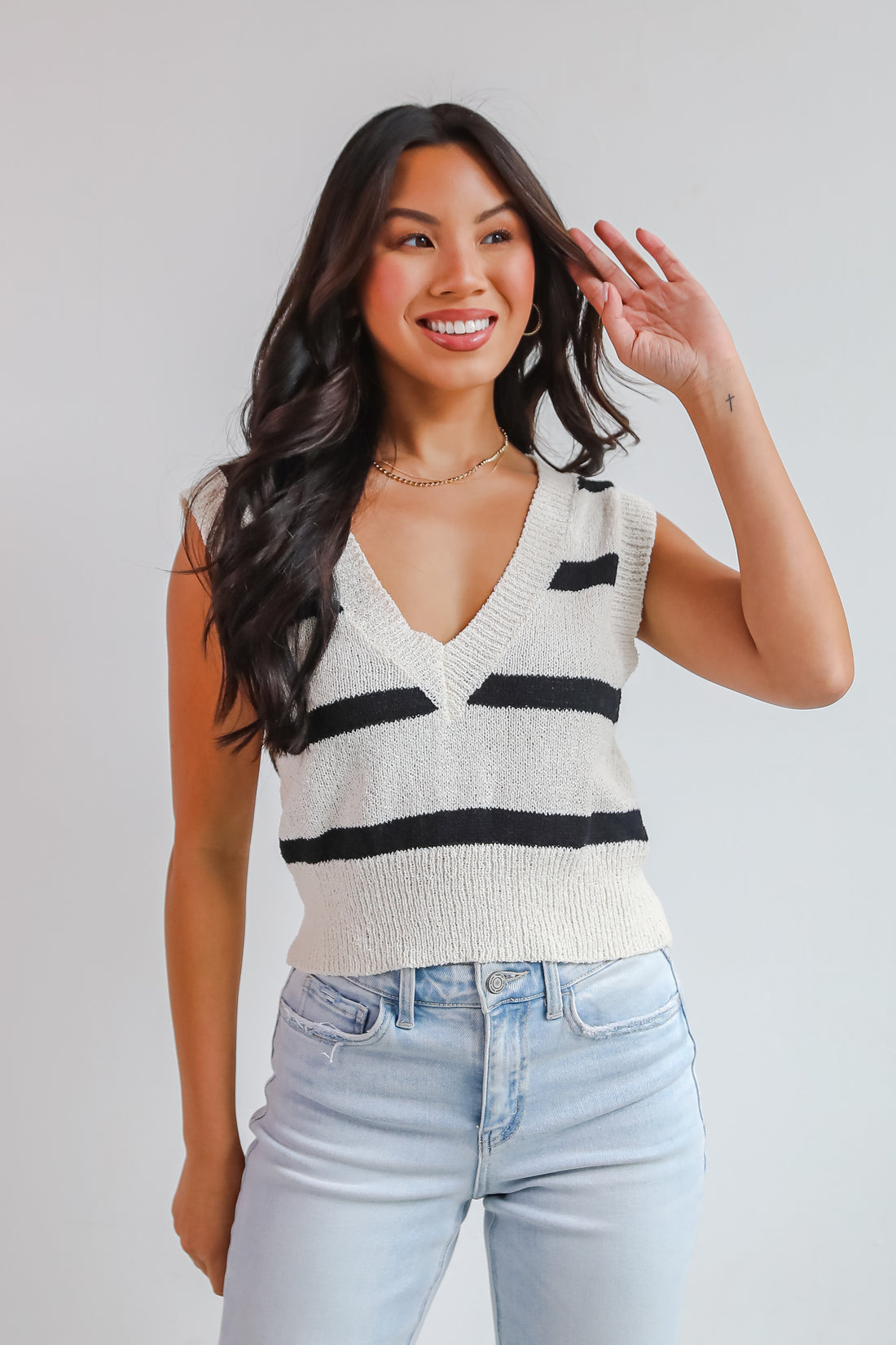 Beyond Sweet Ivory Striped Sweater Vest