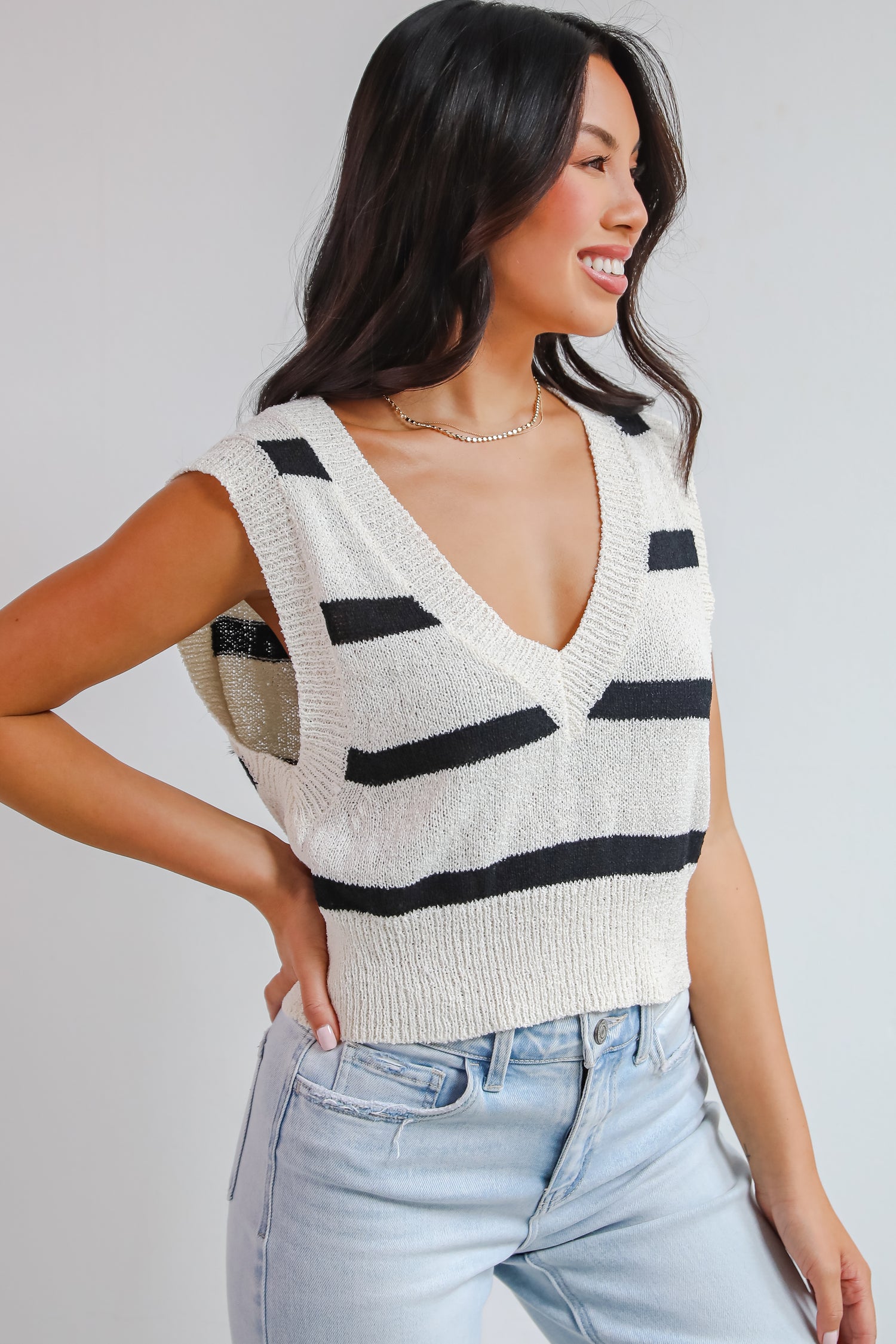 Beyond Sweet Ivory Striped Sweater Vest