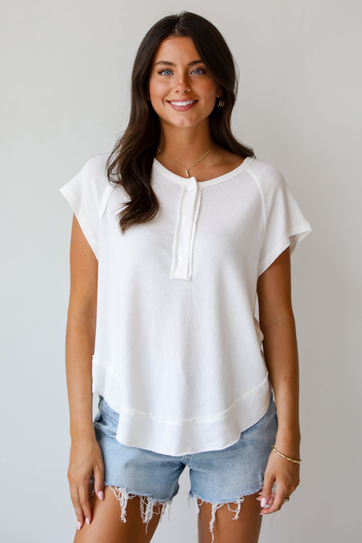 Kaylee White Knit Henley Tee