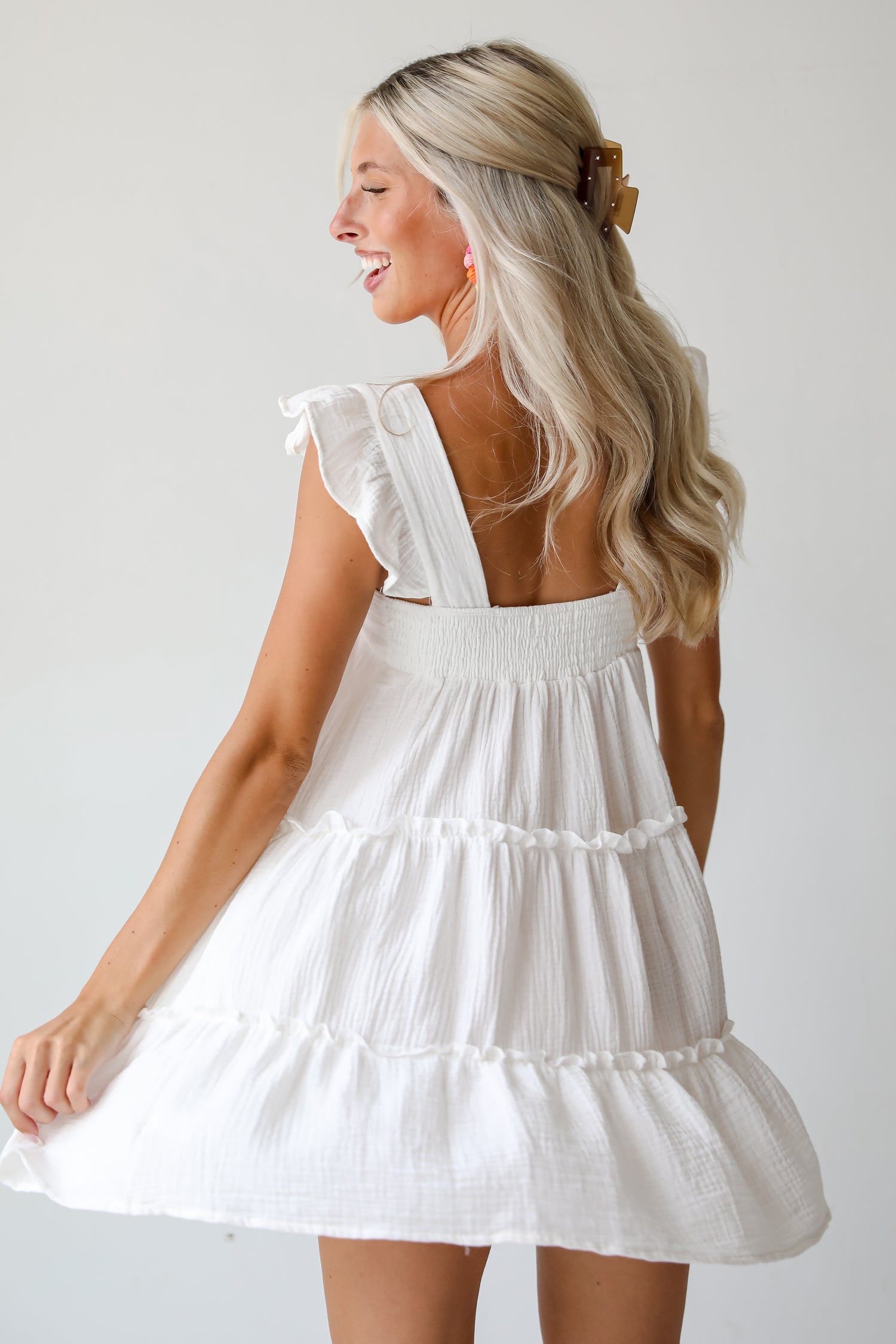 Cultivated Cuteness White Linen Tiered Mini Dress