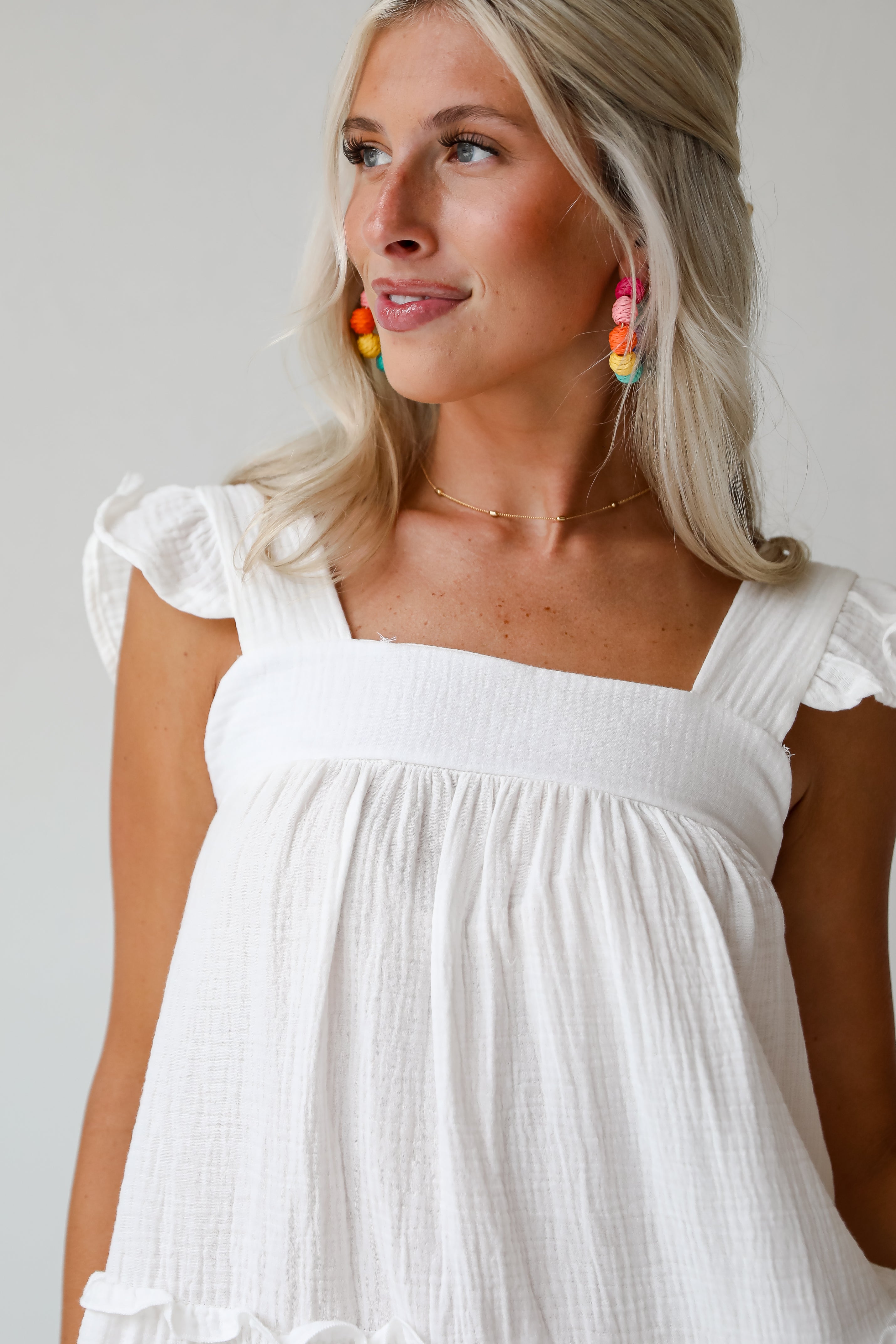 Cultivated Cuteness White Linen Tiered Mini Dress