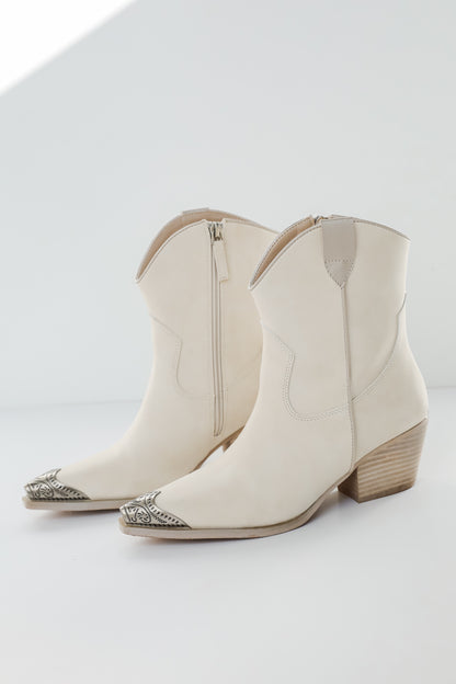 Stride In Style Off White Western Booties