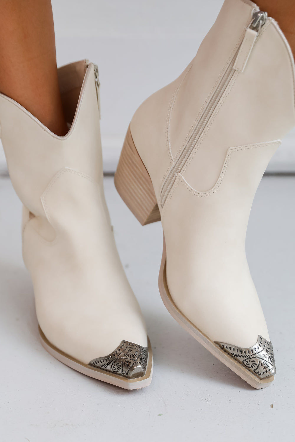 Stride In Style Off White Western Booties