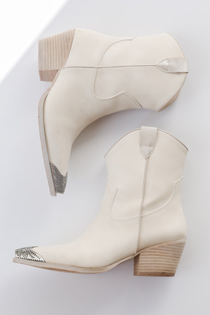 Stride In Style Off White Western Booties