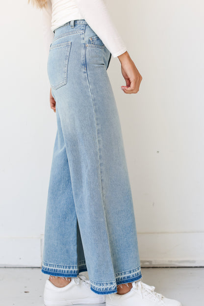 Light Wash Wide Leg Jeans on dress up model side view