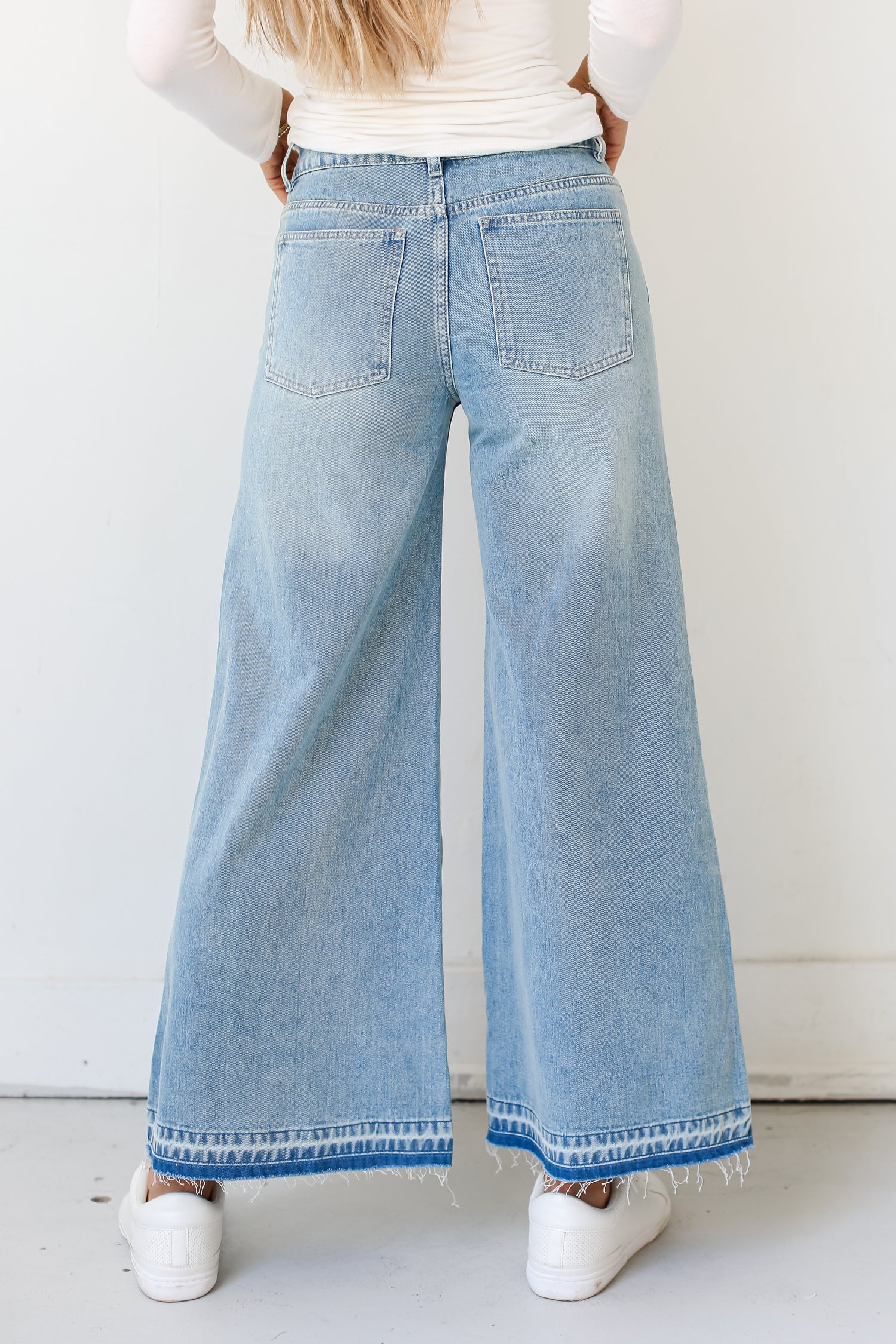 cute Light Wash Wide Leg Jeans back view