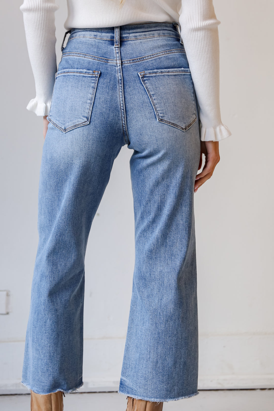 Medium Wash Wide Leg Jeans back view