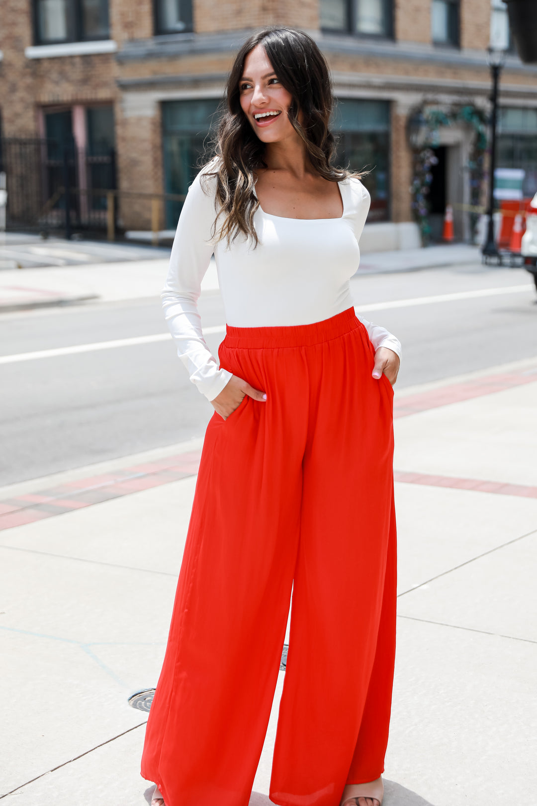 red Satin Wide Leg Pants