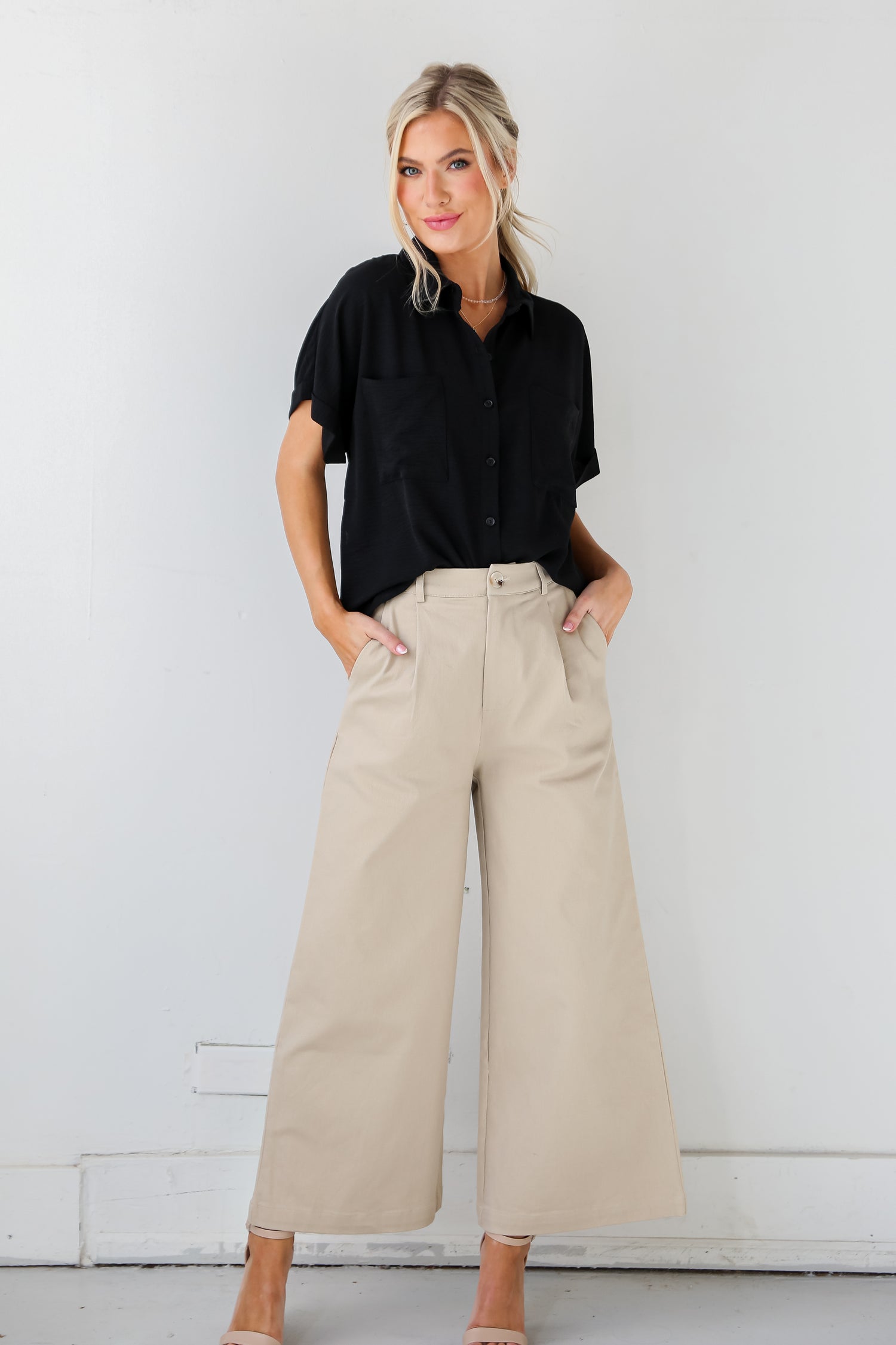 khaki Wide Leg Pants for women