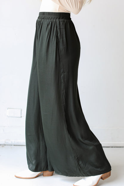 olive Satin Wide Leg Pants side view