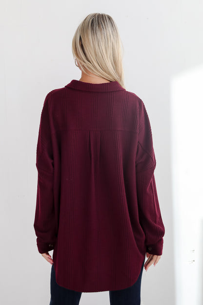 Reliably Cozy Wine Knit Button-Up Top