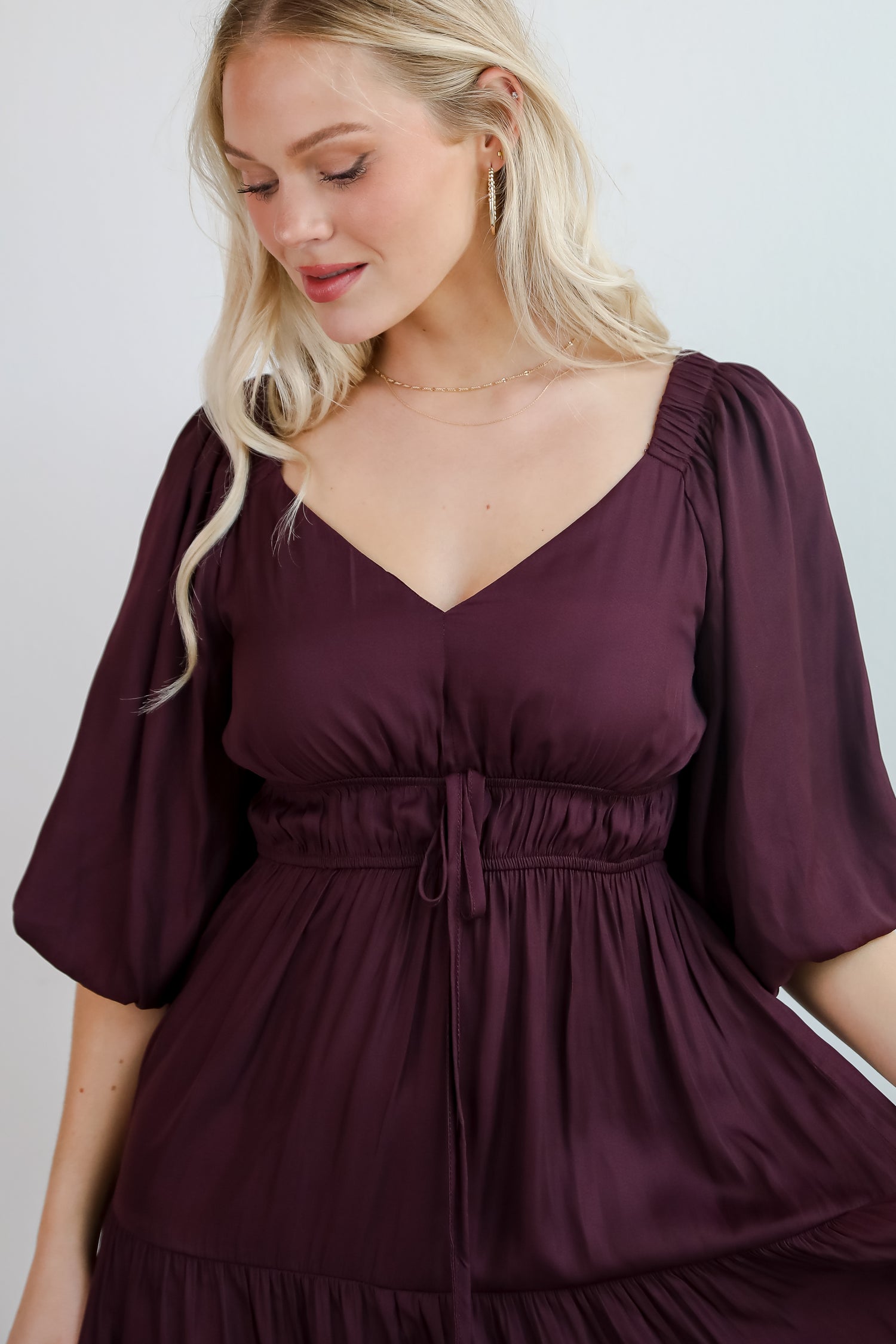 Extravagant Muse Wine Tiered Midi Dress