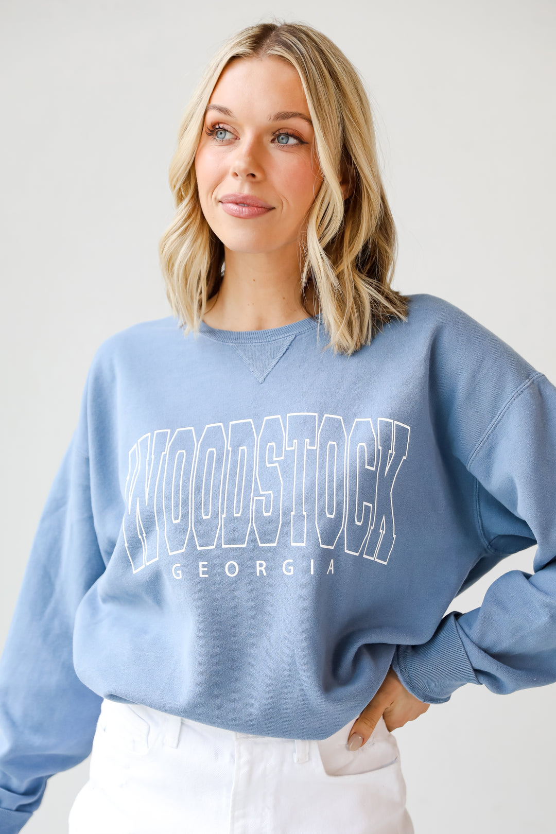 Blue Woodstock Georgia Pullover close up