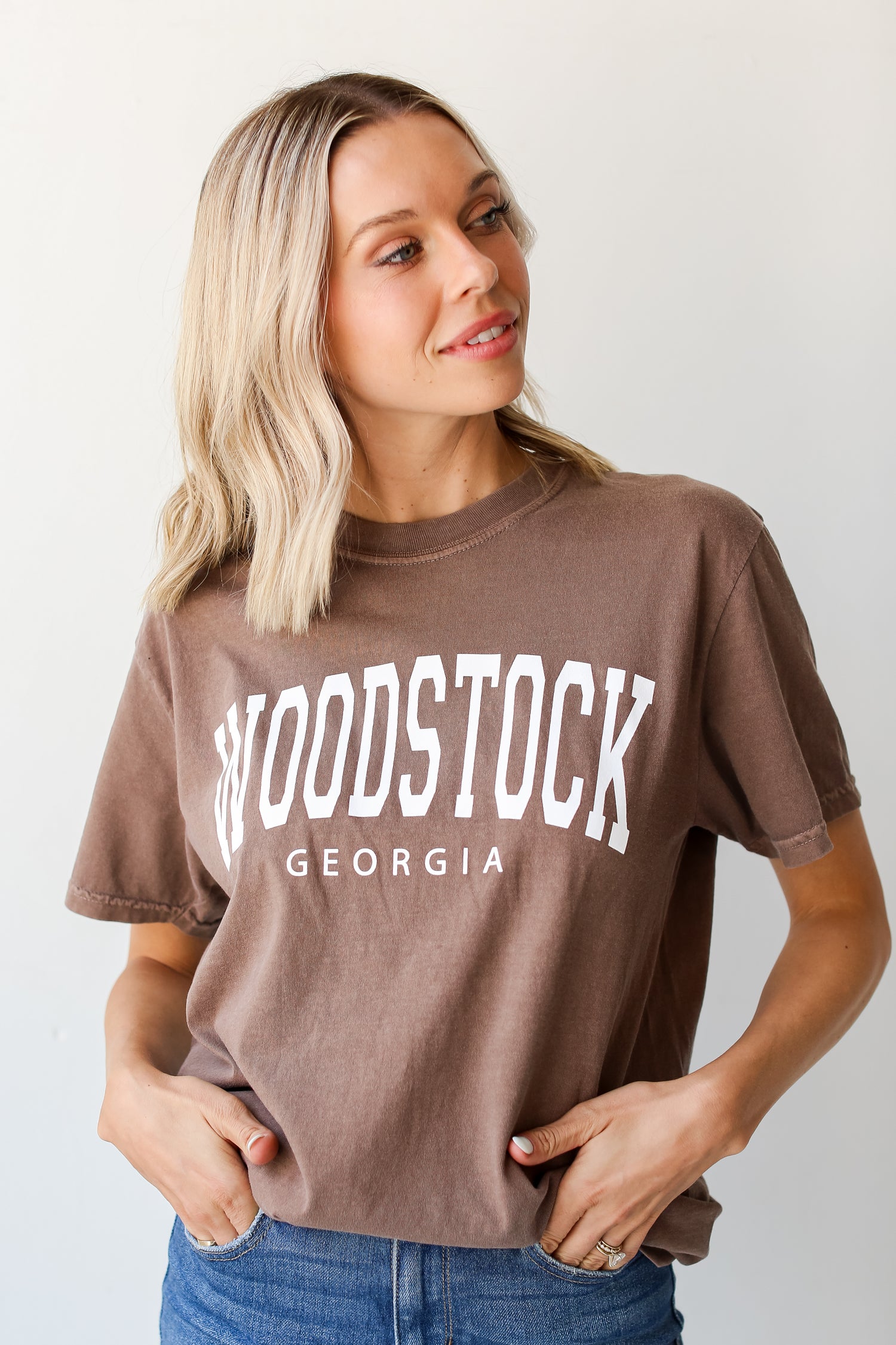 Brown Woodstock Georgia Tee close up