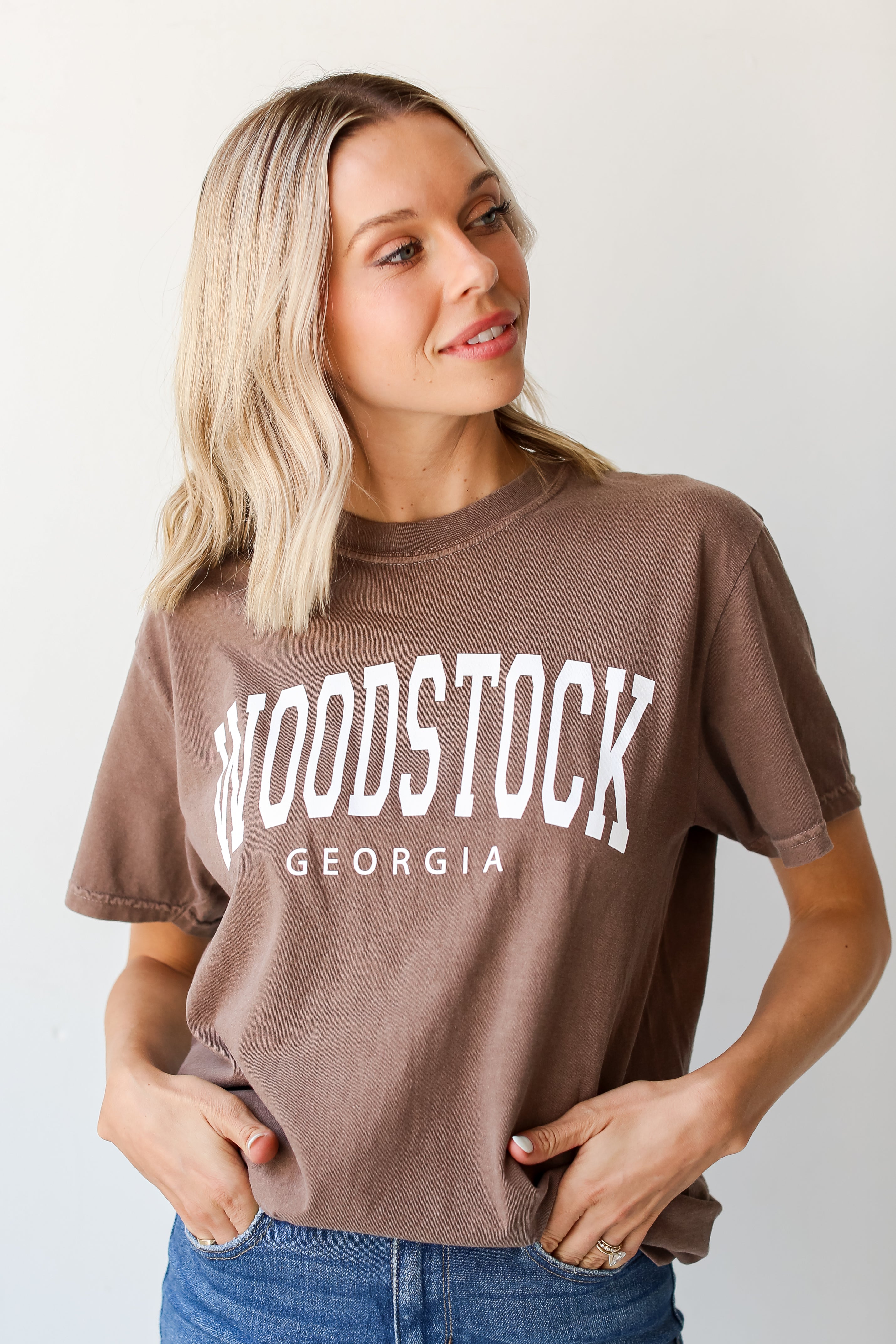 Brown Woodstock Georgia Tee close up