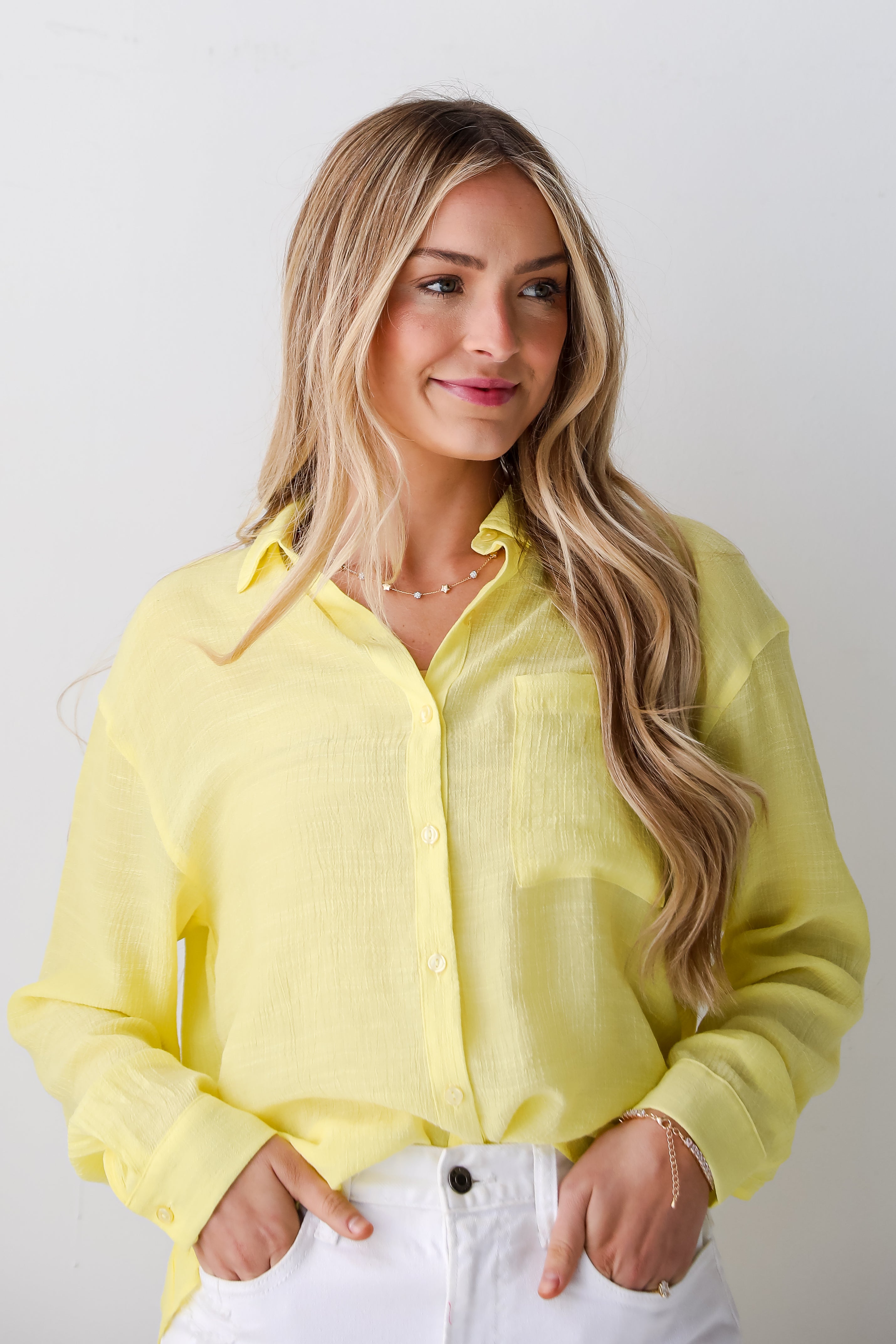 Yellow Button-Up Blouse for women