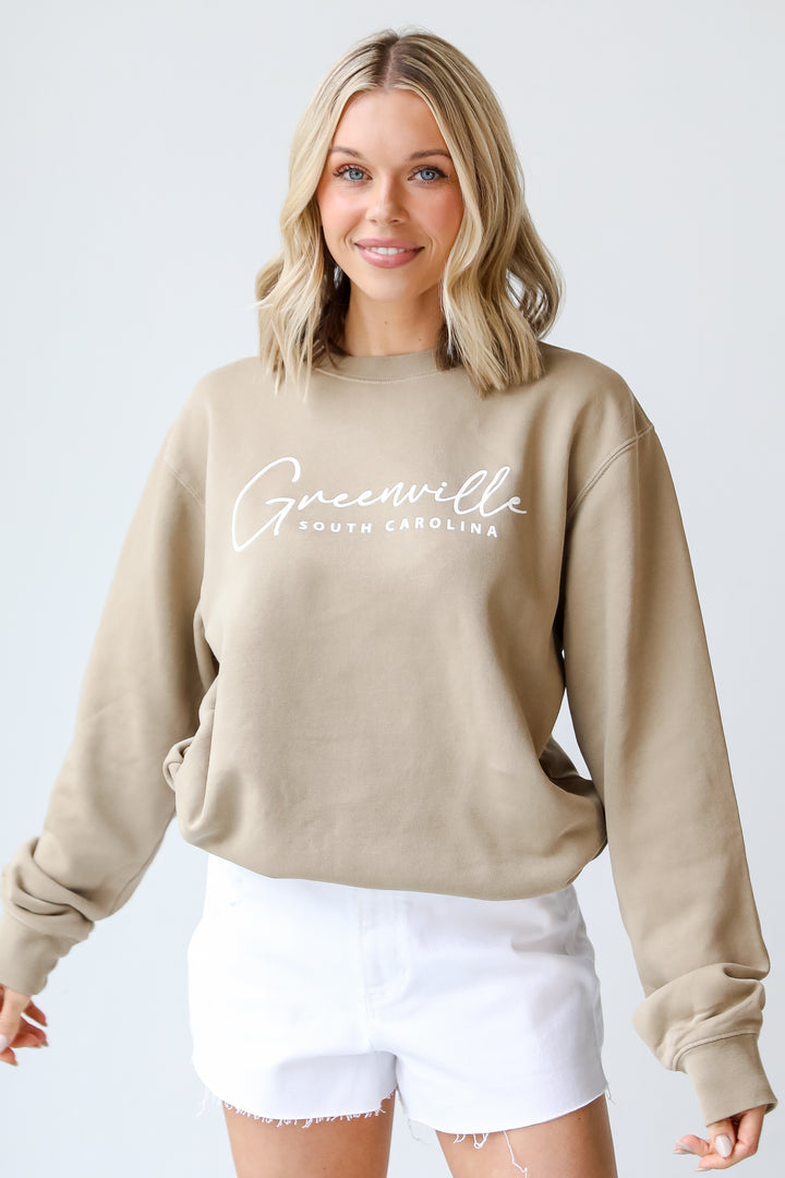 Tan Greenville South Carolina Pullover close up