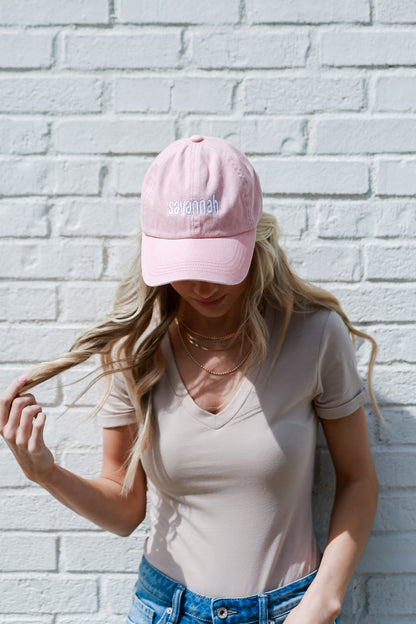 Hat in blush on model