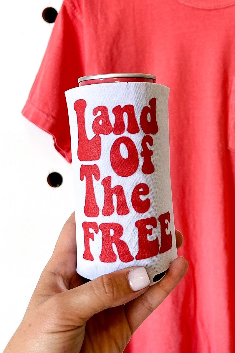 Land Of The Free Slim Koozie close up