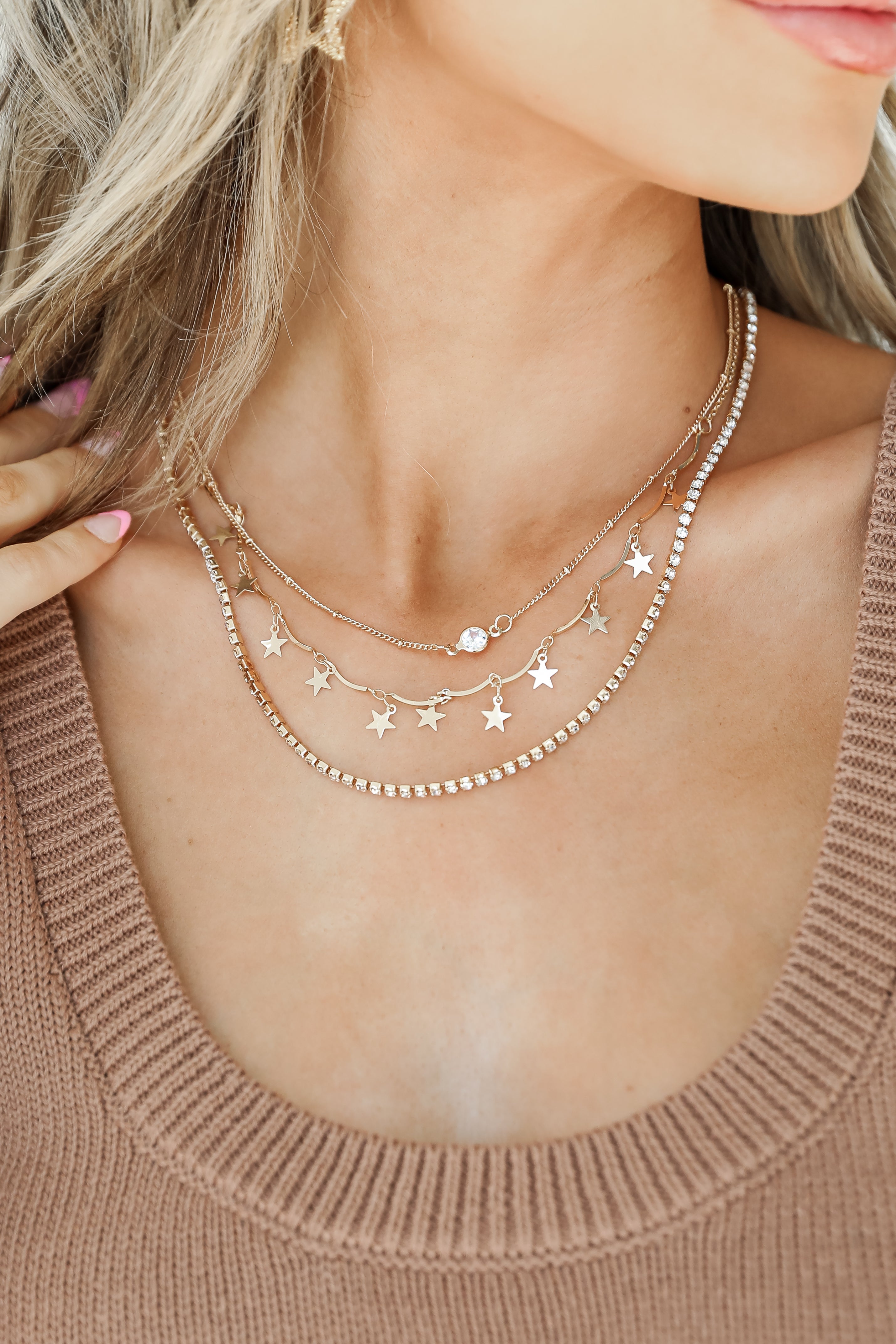 Gold Star + Rhinestone Layered Necklace