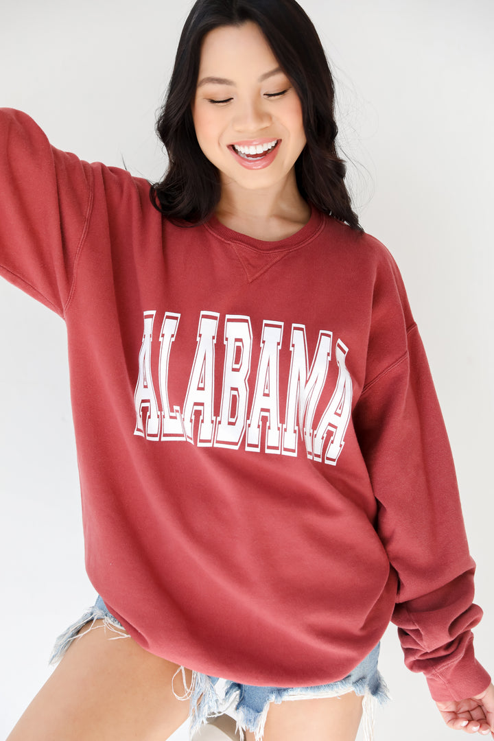 Crimson Alabama Pullover on model