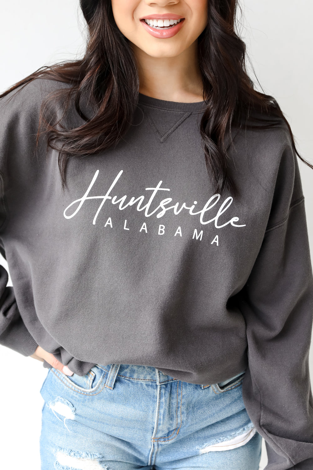 Charcoal Huntsville Alabama Pullover close up