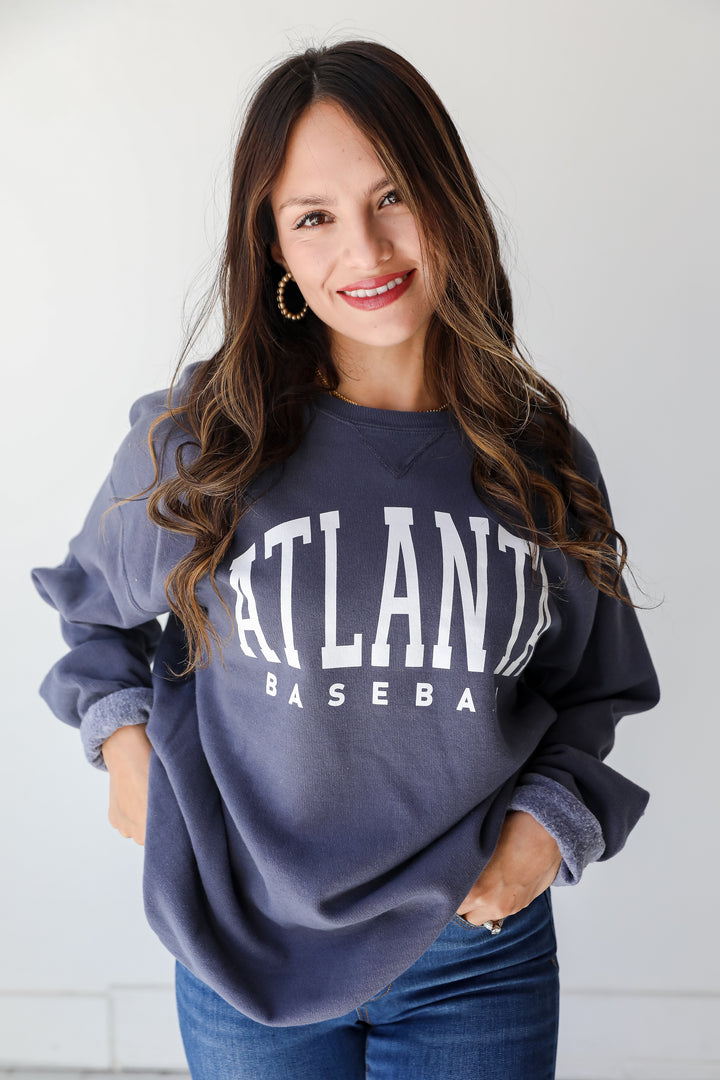 Navy Atlanta Baseball Pullover front view