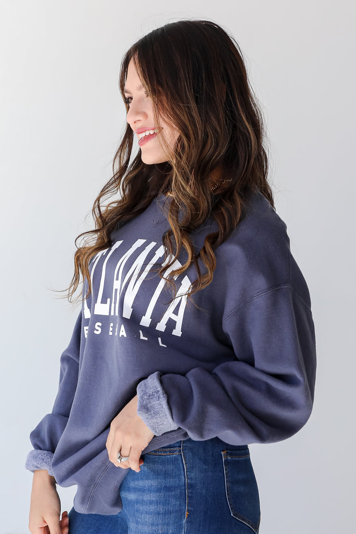 Navy Atlanta Baseball Pullover back view