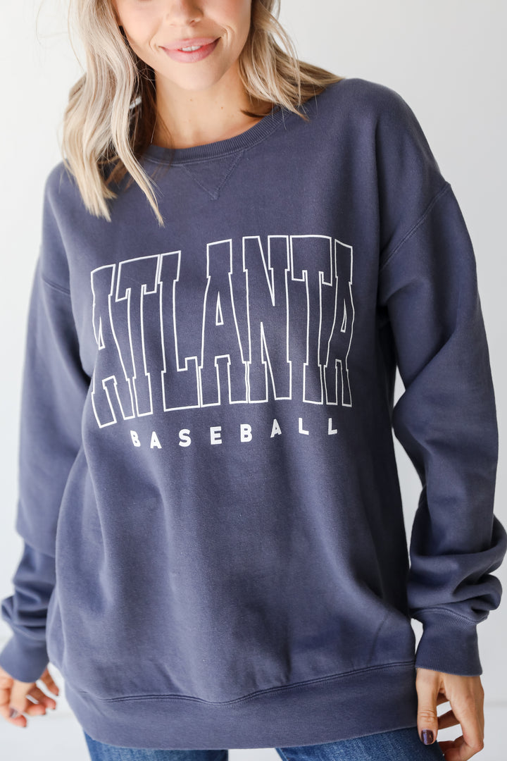 Denim Atlanta Baseball Pullover close up