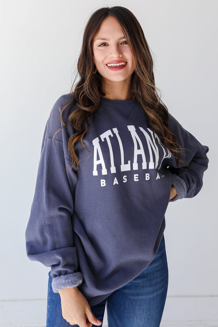 Navy Atlanta Baseball Pullover side view