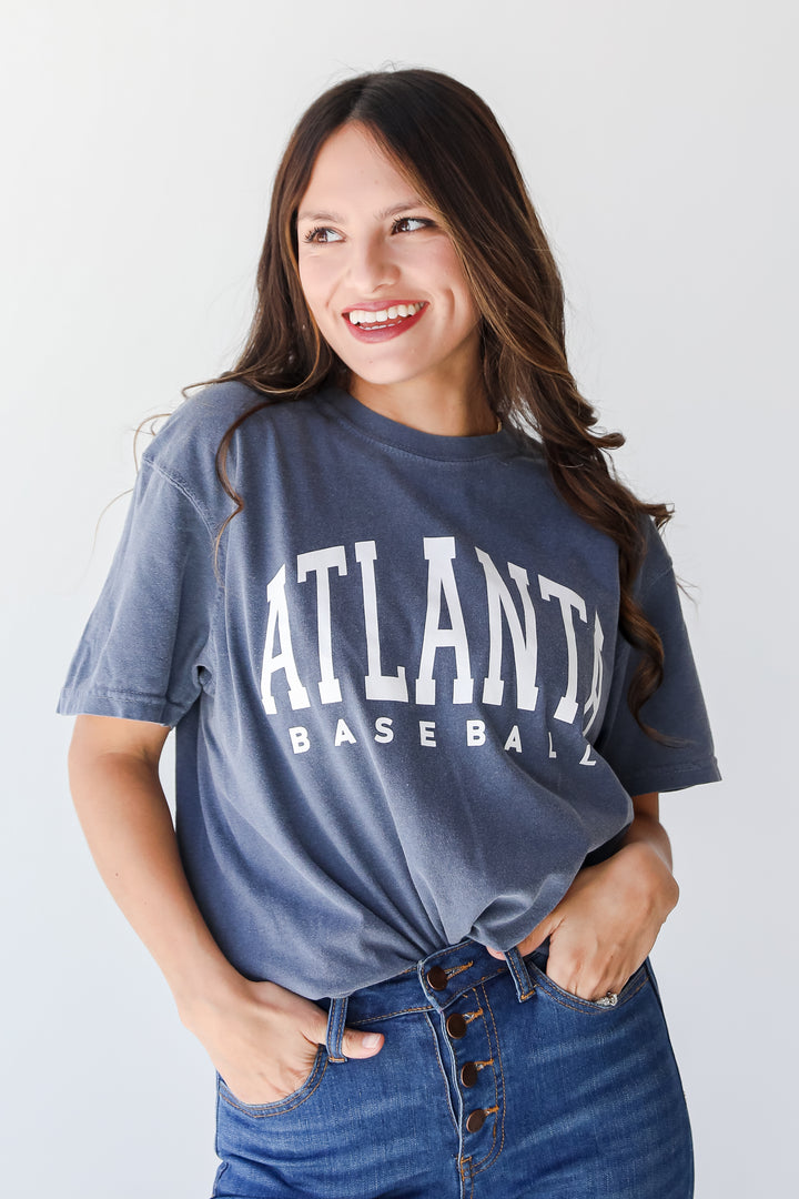 Denim Atlanta Baseball Tee on model