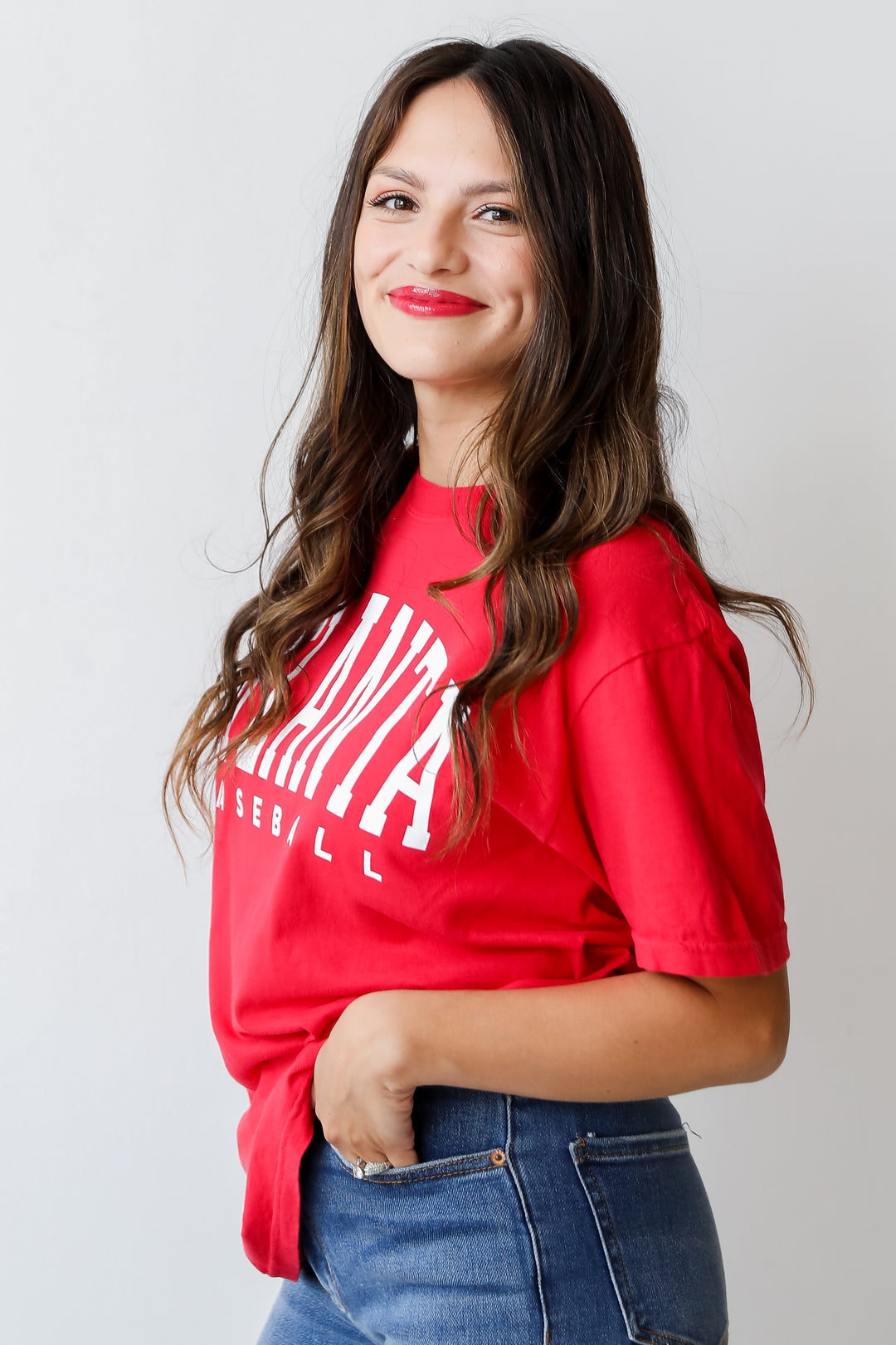 Red Atlanta Baseball Graphic Tee side view