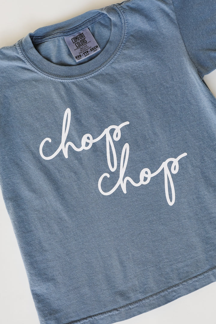 Youth Denim Chop Chop Script Tee flat lay