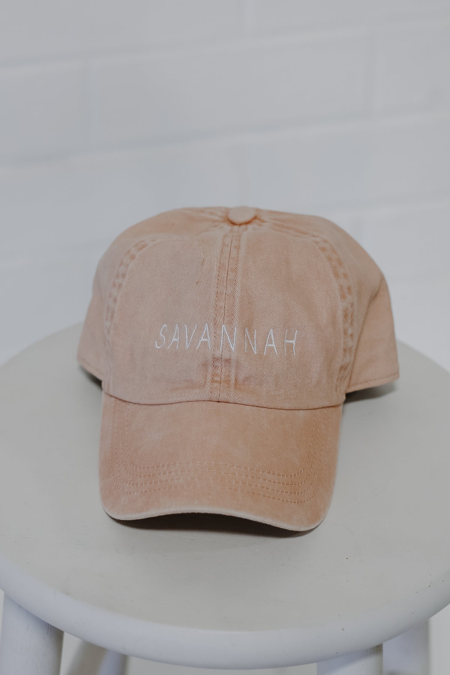 Savannah Embroidered Hat in blush flat lay