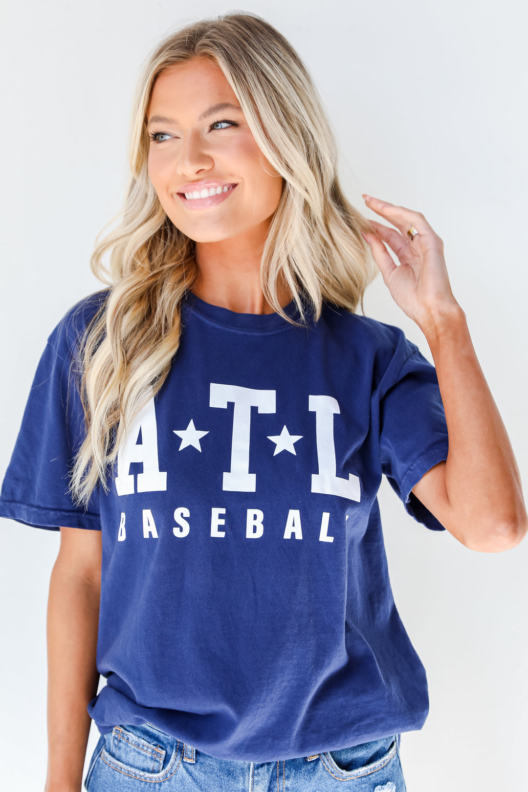 Navy ATL Baseball Star Tee front view