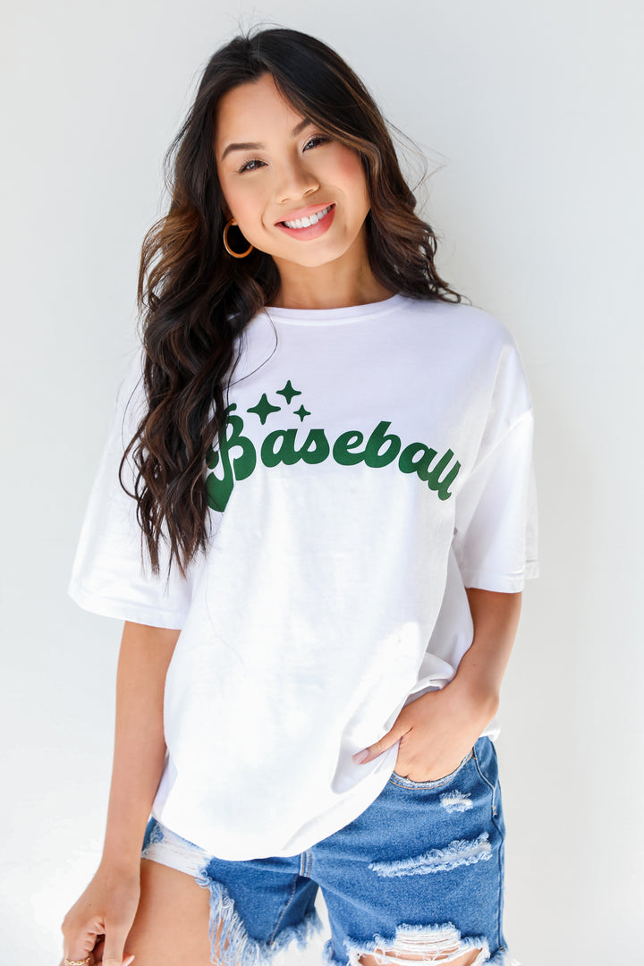 Green Baseball Tee on model