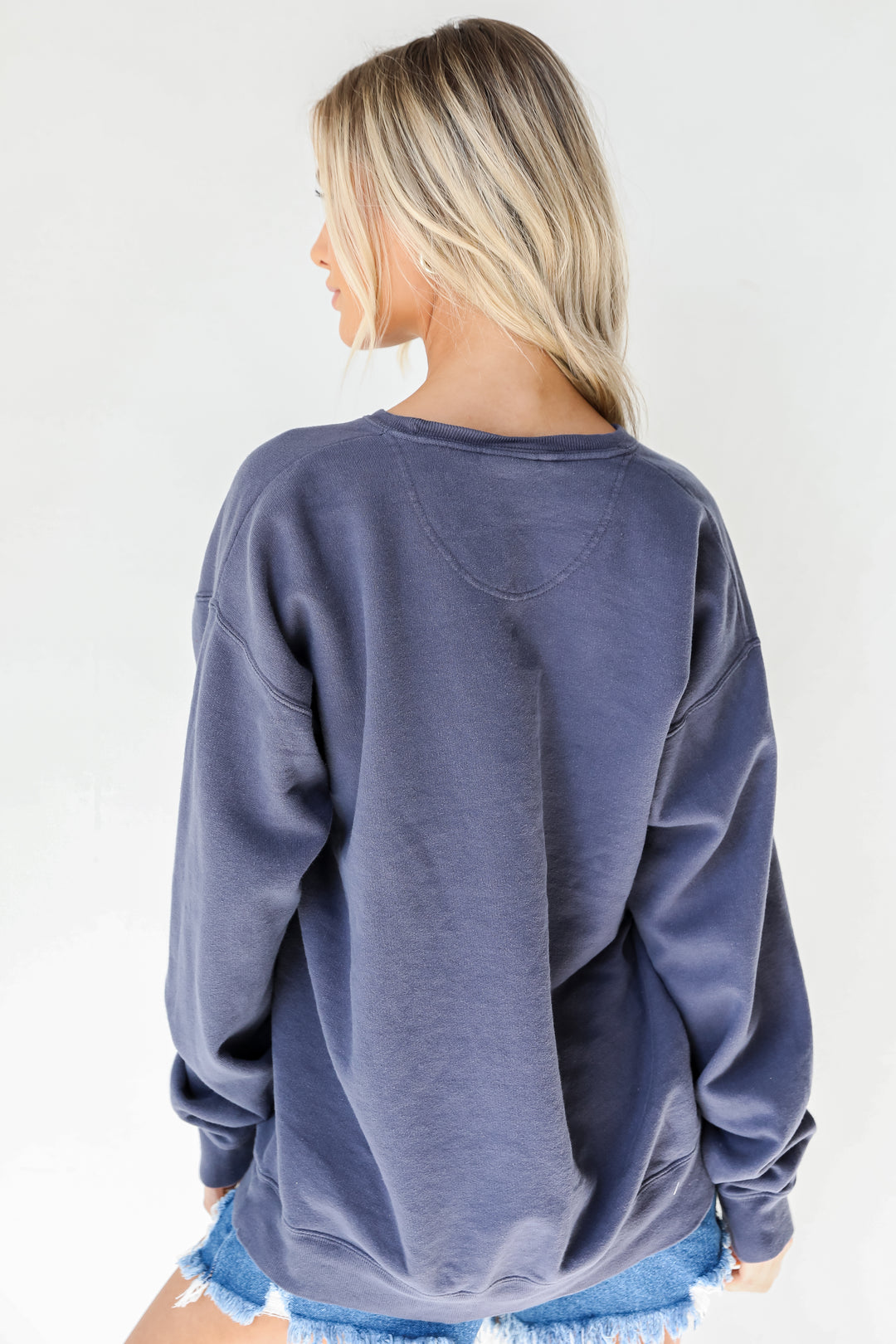 Navy Chop Chop Script Pullover back view